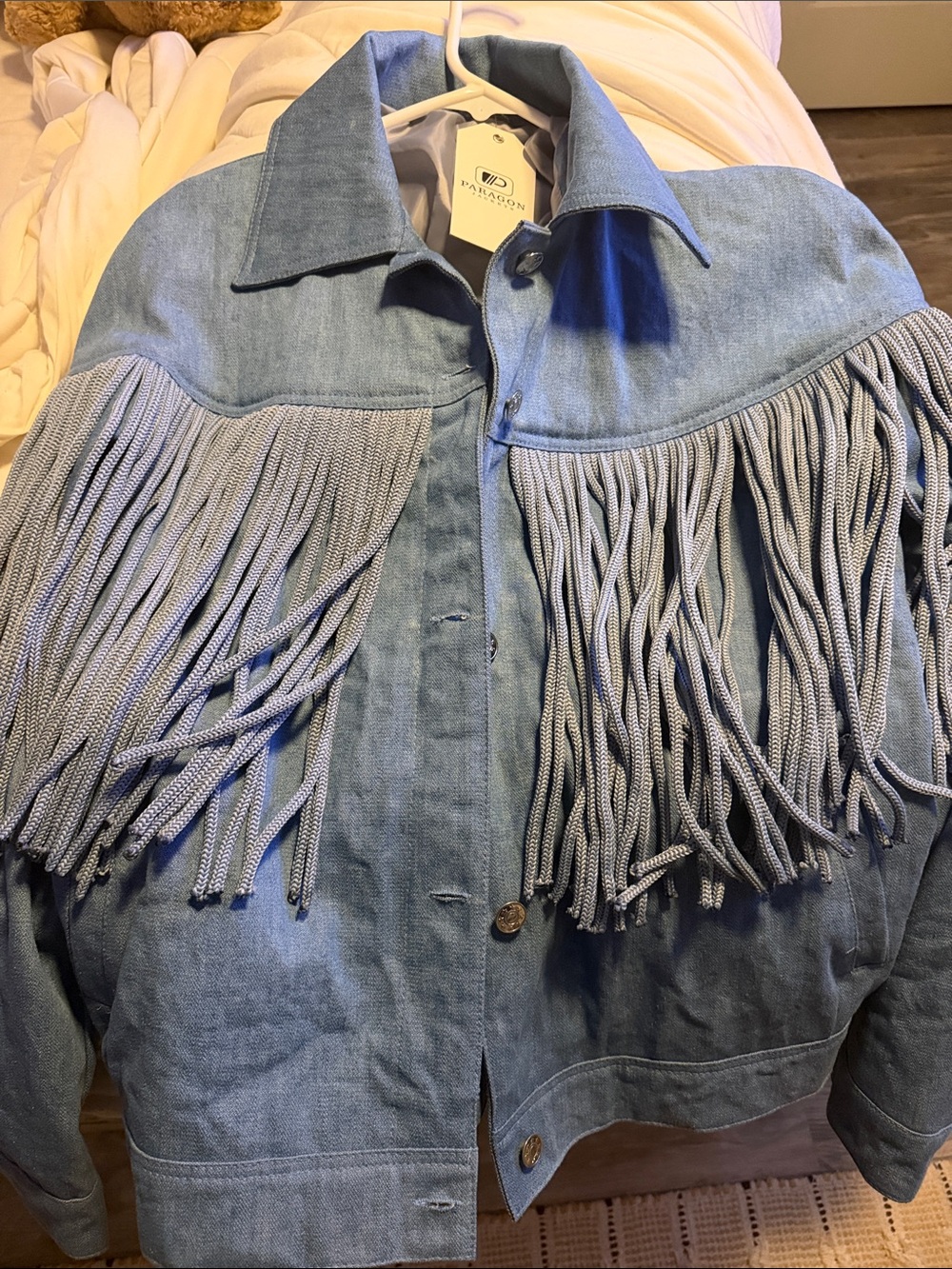 PARAGON Light Blue Fringed Denim Jacket - Picture 3 of 3